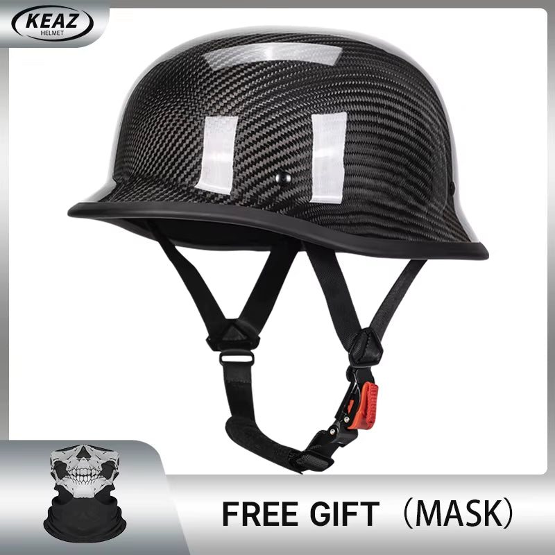 12K Matt Black Retro German Style Motorcycle Helmet Halley Cruising Moto Half Helmet Fashion Style Carbon Fiber Helmet Unisex