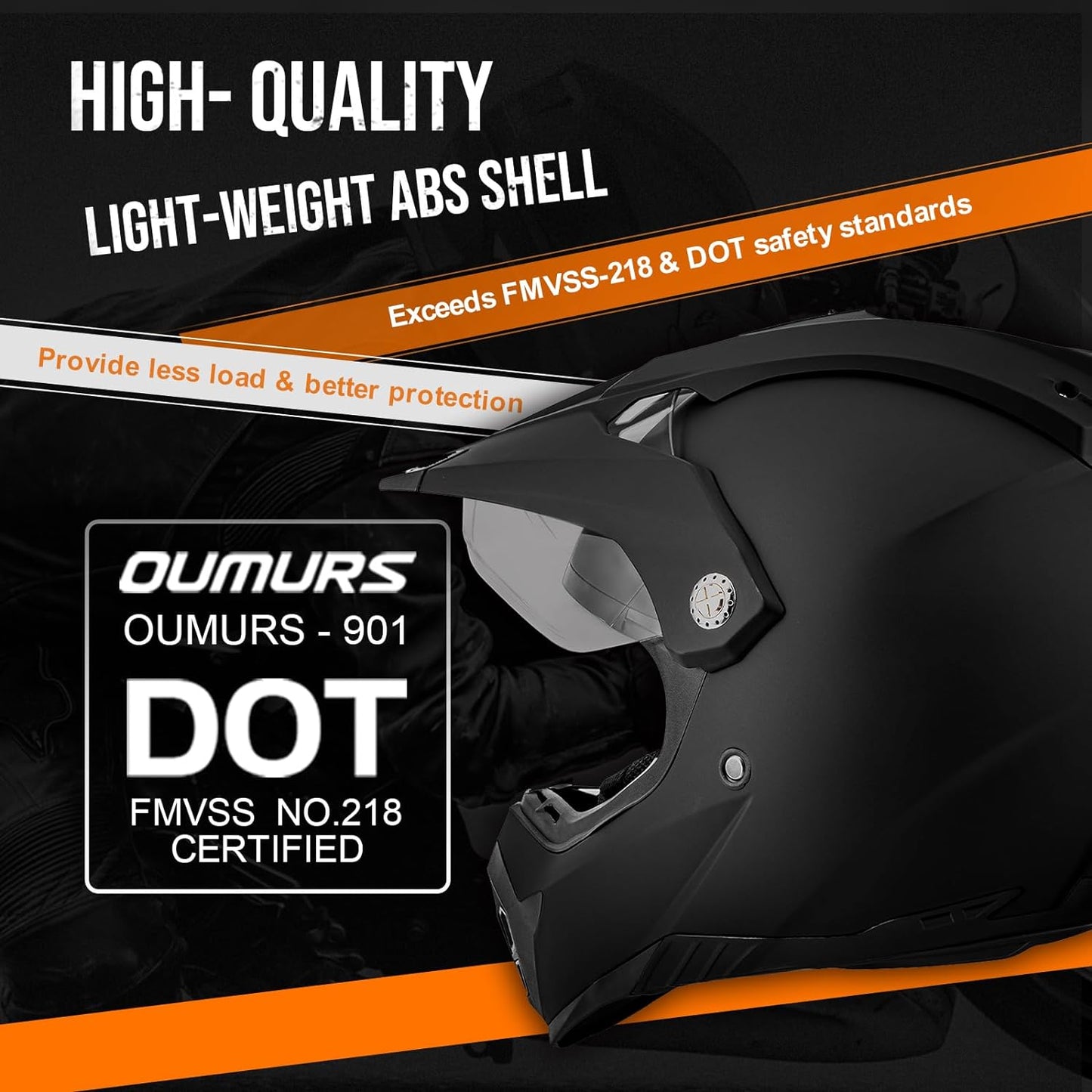 Off Road Motorcycle Dual Sport Helmet Full Face Helmet Dual Visor Dirt Bike ATV Motocross Helmet with Mask & Gloves for Unisex-Adult-Matte Black, XL