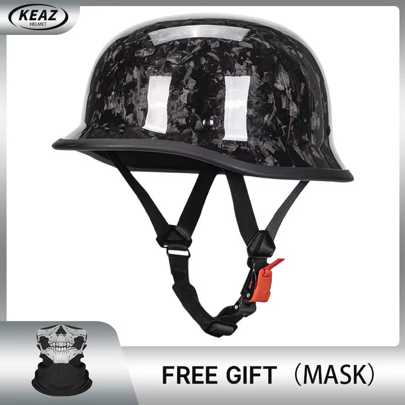 12K Matt Black Retro German Style Motorcycle Helmet Halley Cruising Moto Half Helmet Fashion Style Carbon Fiber Helmet Unisex