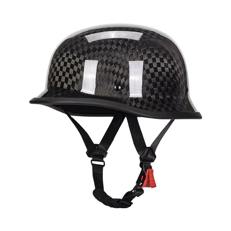 12K Matt Black Retro German Style Motorcycle Helmet Halley Cruising Moto Half Helmet Fashion Style Carbon Fiber Helmet Unisex