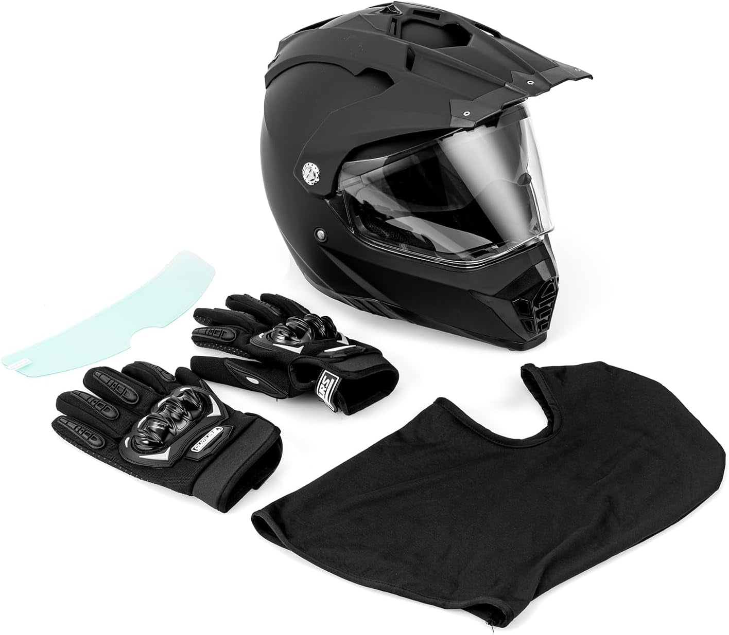 Off Road Motorcycle Dual Sport Helmet Full Face Helmet Dual Visor Dirt Bike ATV Motocross Helmet with Mask & Gloves for Unisex-Adult-Matte Black, XL