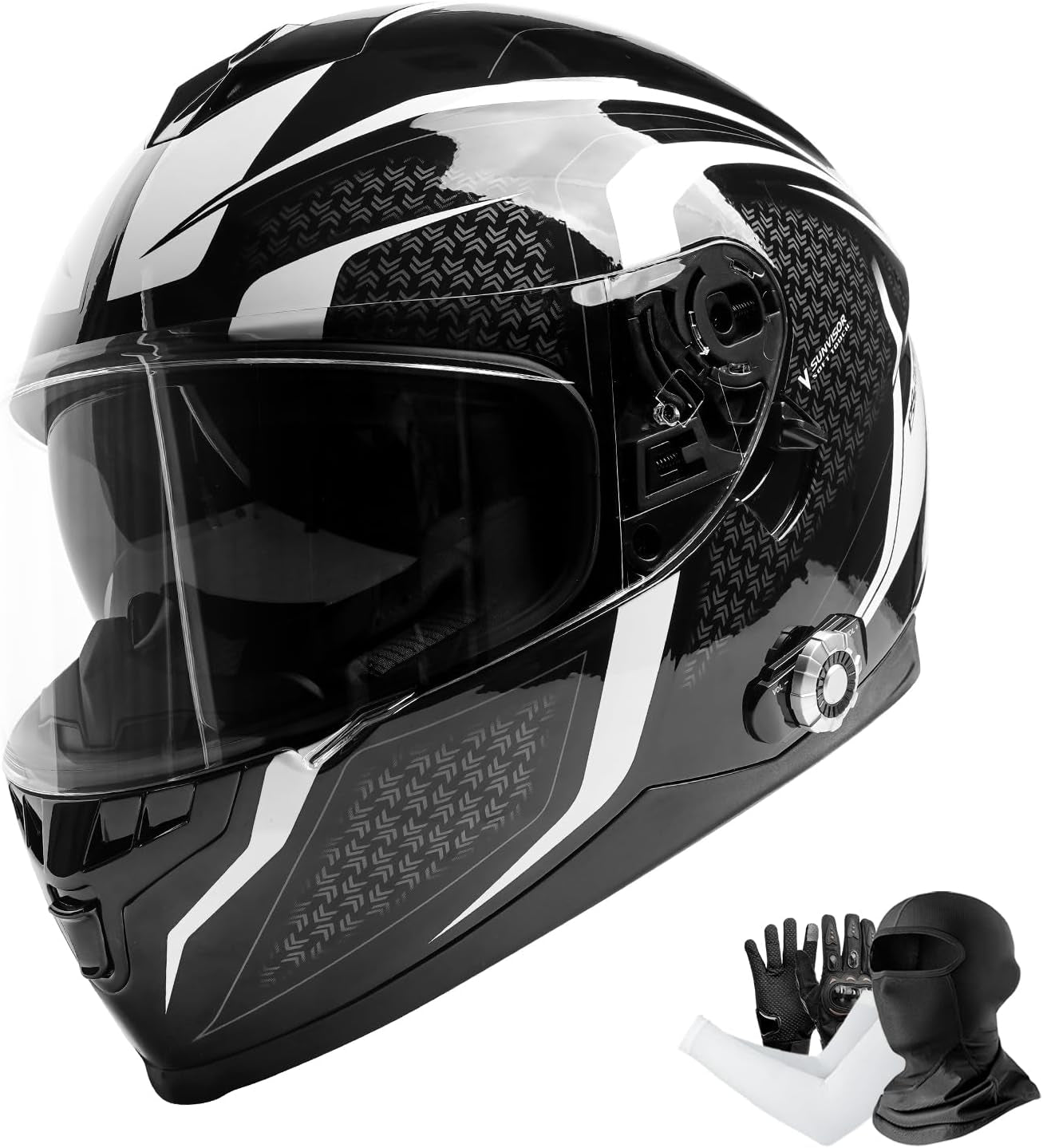 Full Face Motorcycle Helmet Bluetooth 5.0 Integrated 2 Way Intercom DOT FMVSS-218 Rated Motorbike Helmet Communication with Dual Visor MP3 for Men Women New EPS