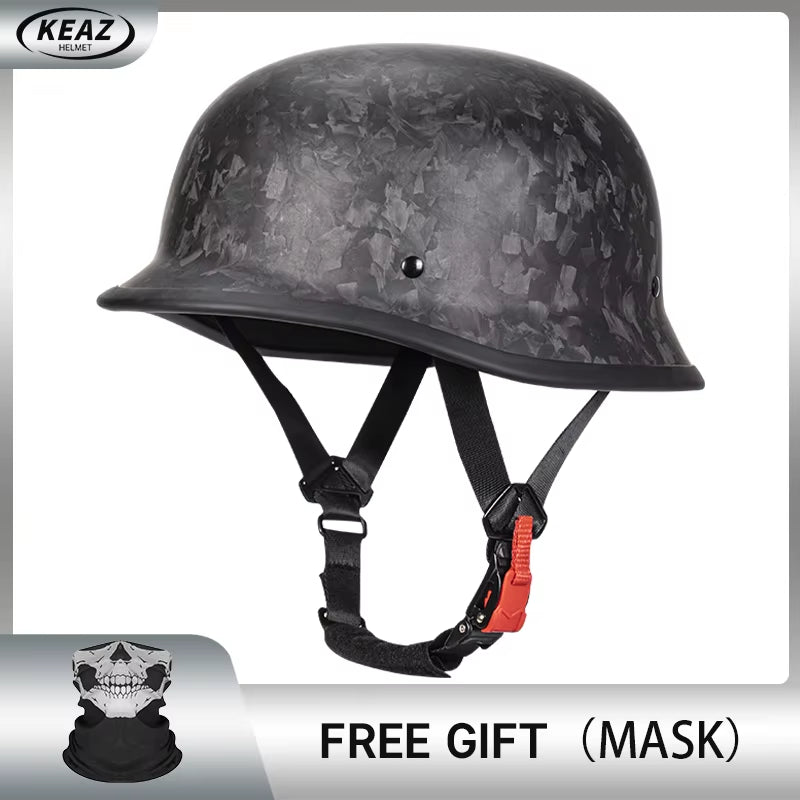 12K Matt Black Retro German Style Motorcycle Helmet Halley Cruising Moto Half Helmet Fashion Style Carbon Fiber Helmet Unisex
