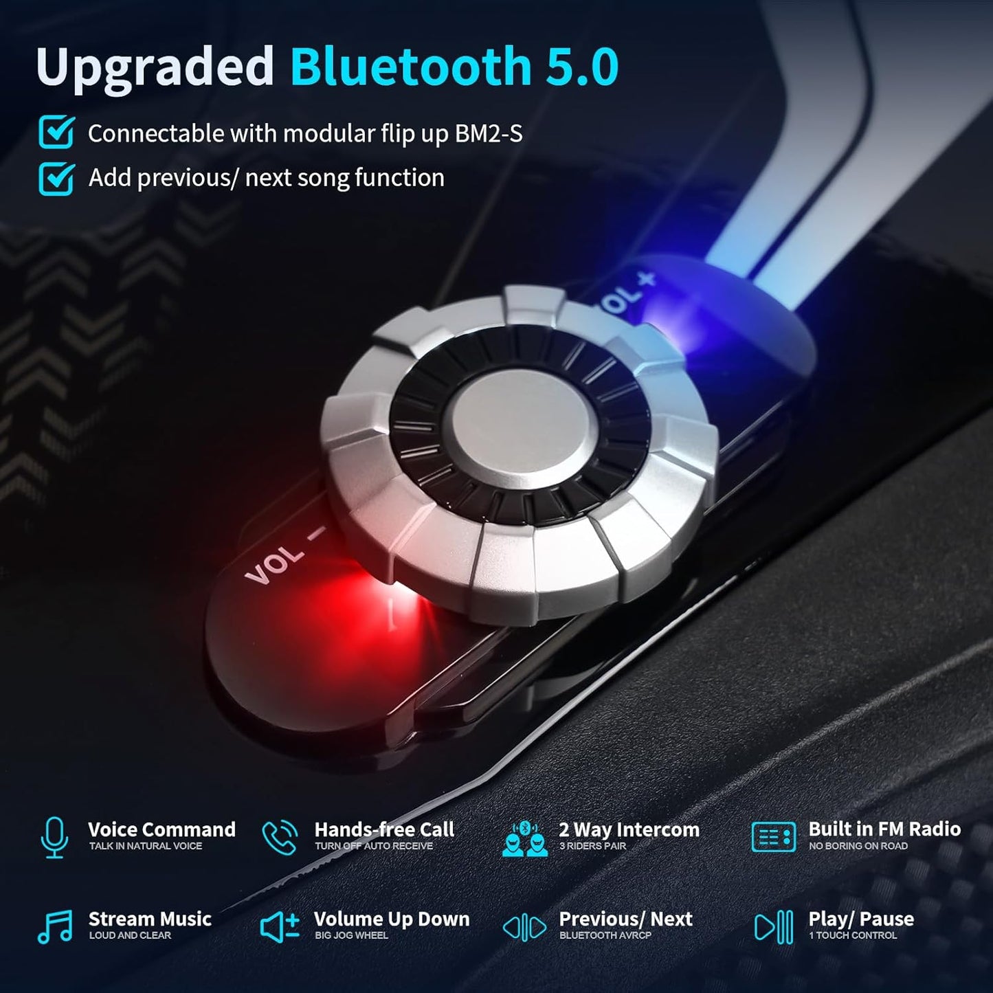 Full Face Motorcycle Helmet Bluetooth 5.0 Integrated 2 Way Intercom DOT FMVSS-218 Rated Motorbike Helmet Communication with Dual Visor MP3 for Men Women New EPS