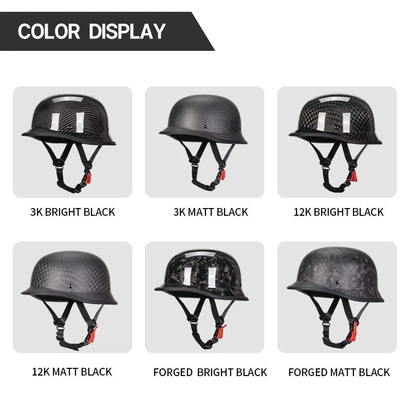 12K Matt Black Retro German Style Motorcycle Helmet Halley Cruising Moto Half Helmet Fashion Style Carbon Fiber Helmet Unisex