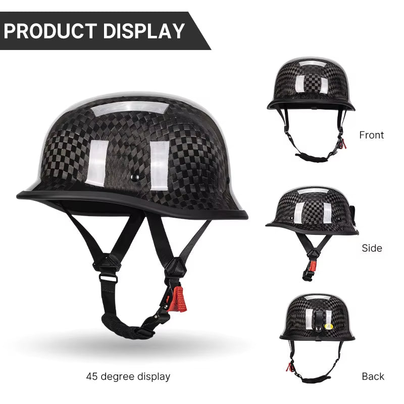 12K Matt Black Retro German Style Motorcycle Helmet Halley Cruising Moto Half Helmet Fashion Style Carbon Fiber Helmet Unisex