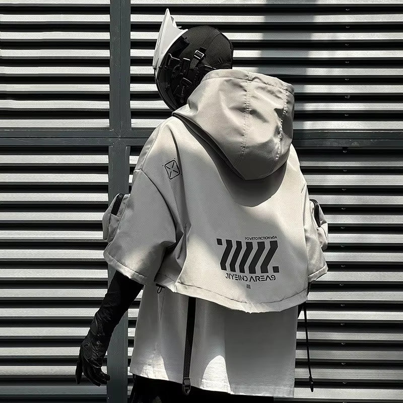 2024 Tactical Techwear Style Punk Hip Hop Short Jacket Hooded Cloak Men Women Functional High Street Casual Coat Cape