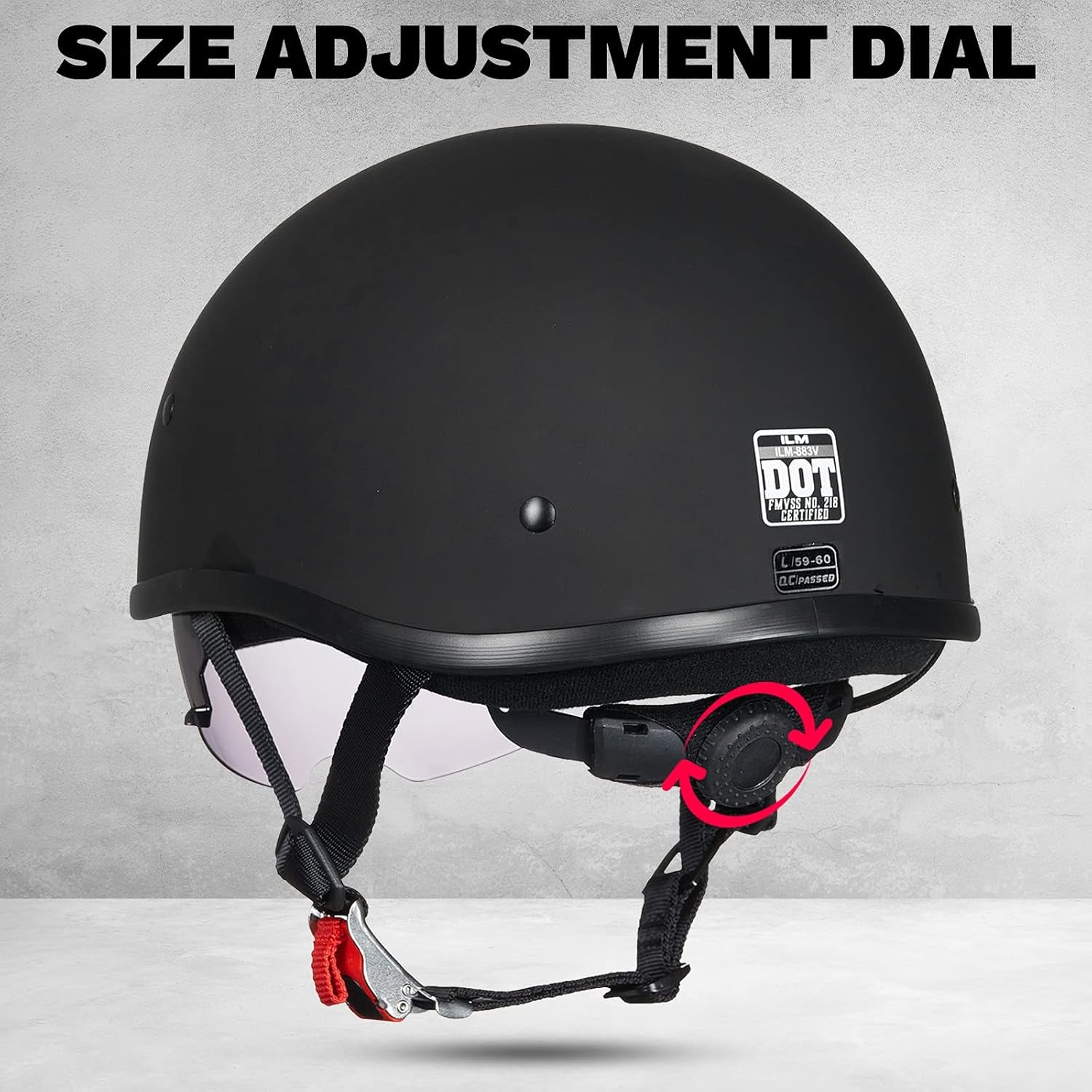 Motorcycle Half Helmet with Sunshield Quick Release Strap Half Face Fit for Cruiser Scooter DOT Approved 883V