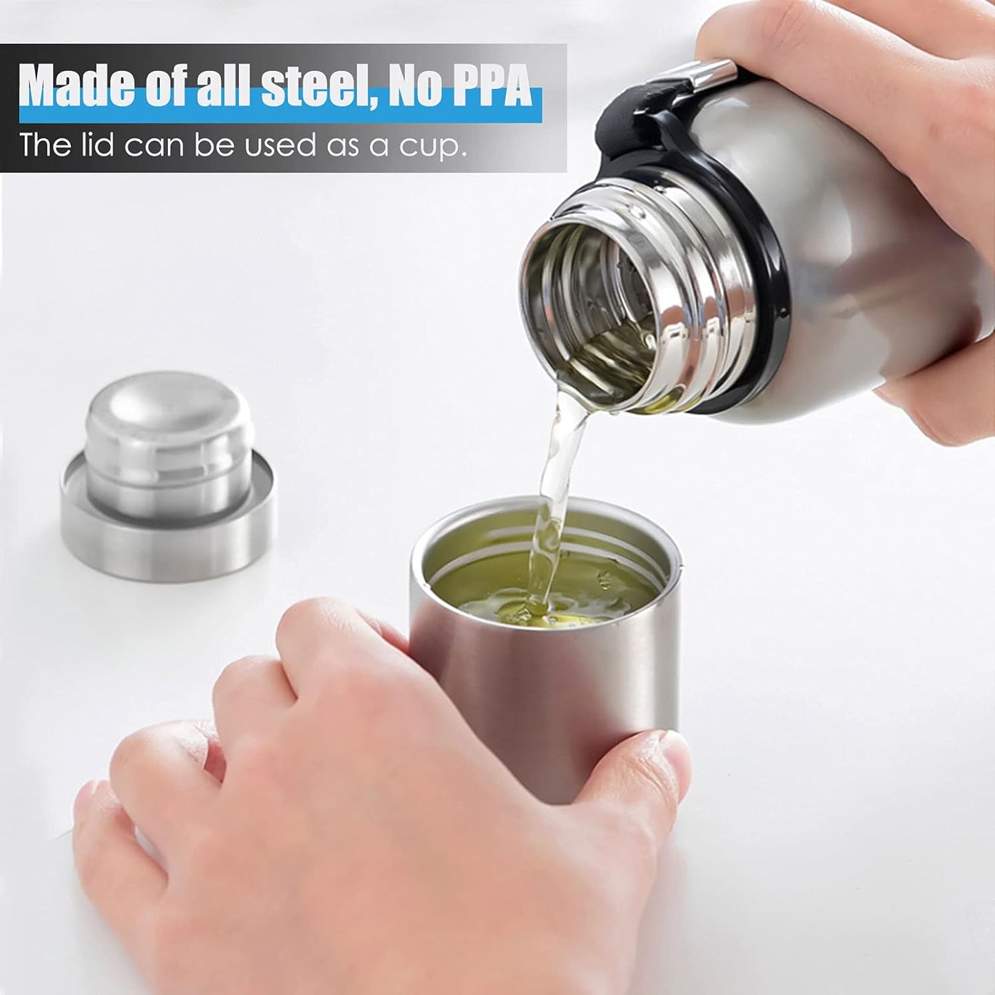 Insulated Vacuum Thermo Bottle 750Ml/25.4Oz with Cup Stainless Steel Coffee Bottles for Hot and Cold Drink Water Flask.(Silver,750Ml)