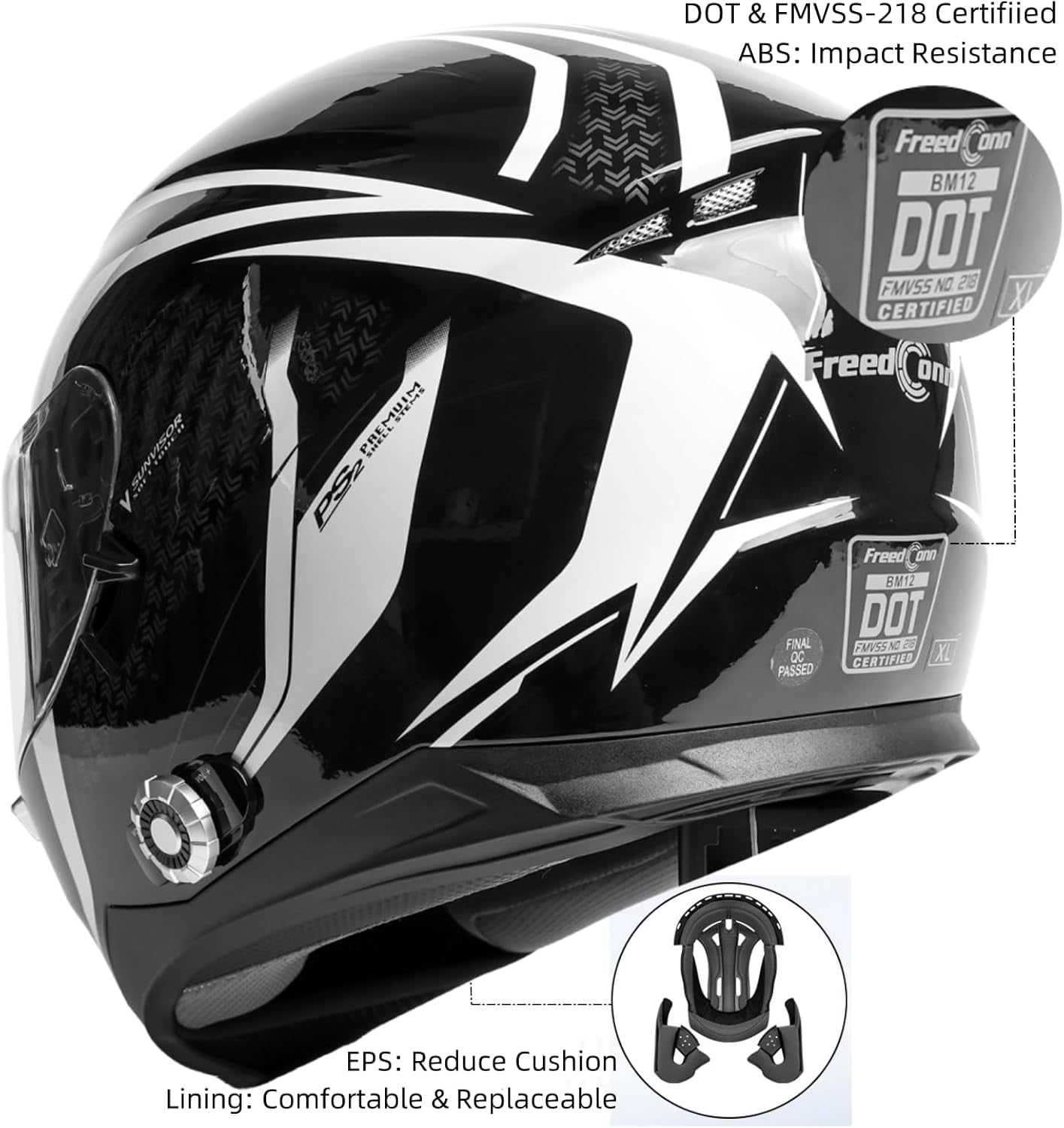 Full Face  Motorcycle Helmet Bluetooth 5.0 Integrated 2 Way Intercom DOT FMVSS-218 Rated Motorbike Helmet Communication with Dual Visor MP3 for Men Women New EPS
