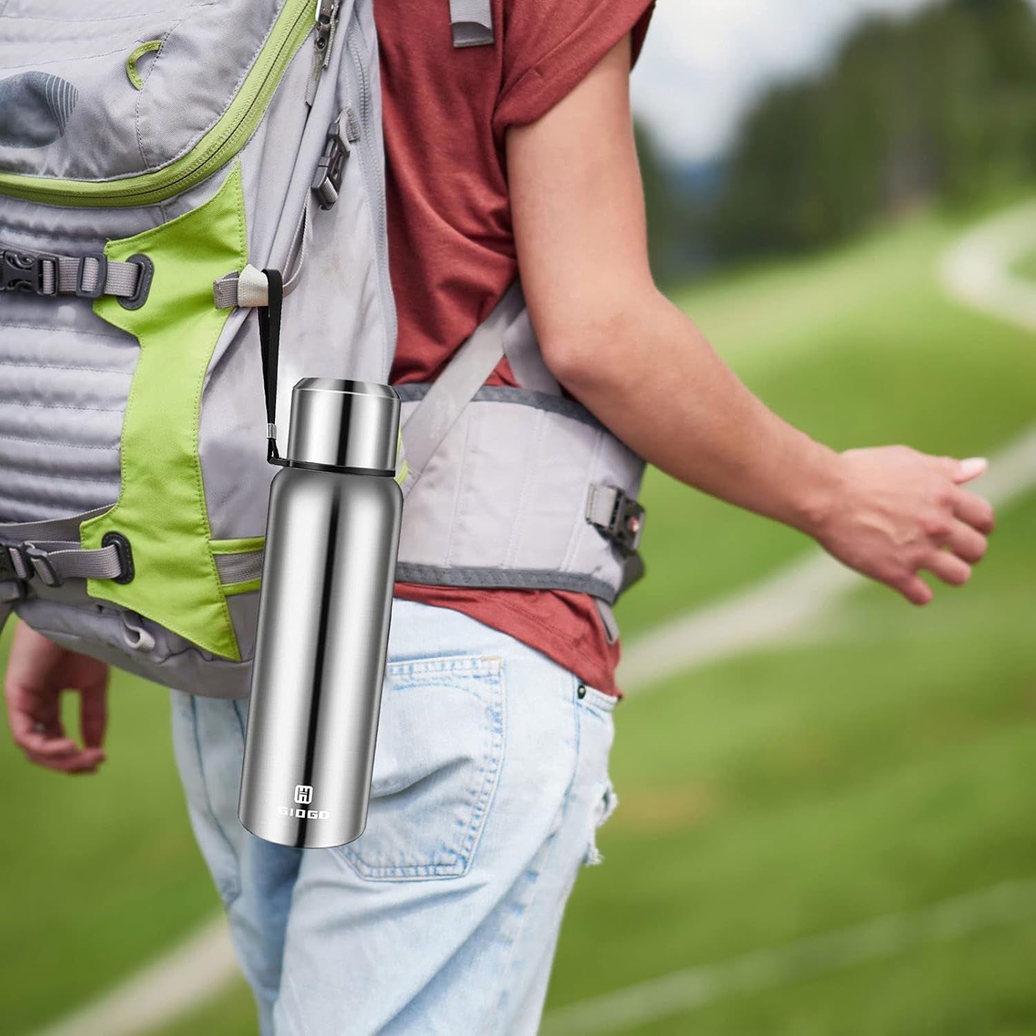 Insulated Vacuum Thermo Bottle 750Ml/25.4Oz with Cup Stainless Steel Coffee Bottles for Hot and Cold Drink Water Flask.(Silver,750Ml)