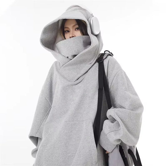 Autumn Solid Color Ninja Turtleneck Hoodies for Men Y2K Vintage Fleece Sweatshirts Hip Hop Japanese Streetwear Oversized Hoodie