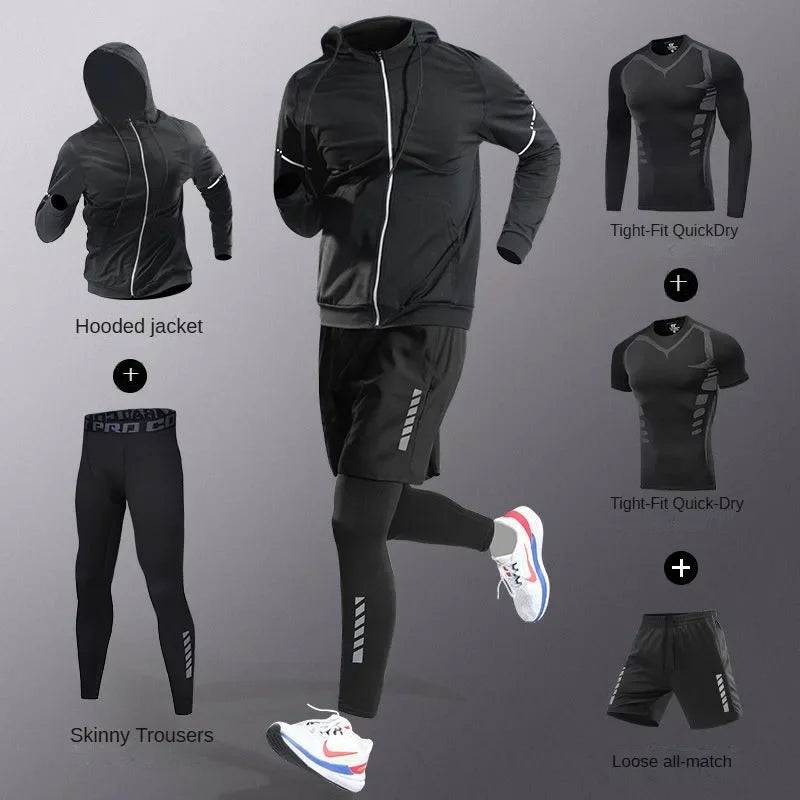 3-7Pcs Men'S Ice Fiber Quick-Dry Running Fitness Full Set/Suit Tracksuit for Marathon, Training Cycling，Jogging,Gym， Sweatpants