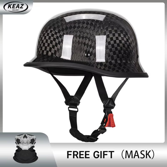 12K Matt Black Retro German Style Motorcycle Helmet Halley Cruising Moto Half Helmet Fashion Style Carbon Fiber Helmet Unisex