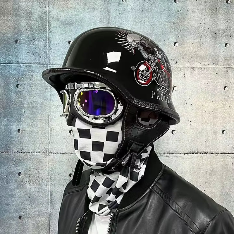 Soldier Helmet Retro Half Helmet Motorcycle Male and Female Motorcycle Personality German Ladle Helmet Electric Vehicle