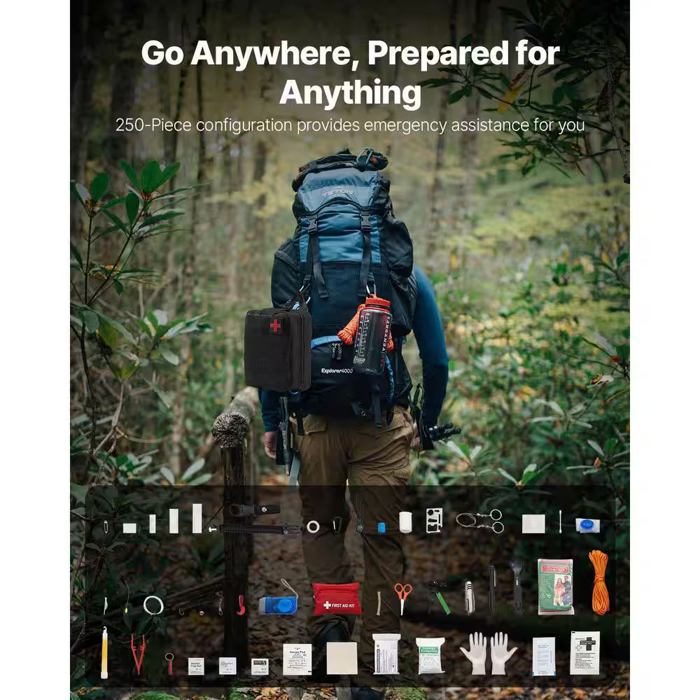 Survival First Aid Kit 250 Pieces 600 D Nylon Trauma First Aid Bag Survival Gear and Equipment Emergency Kits