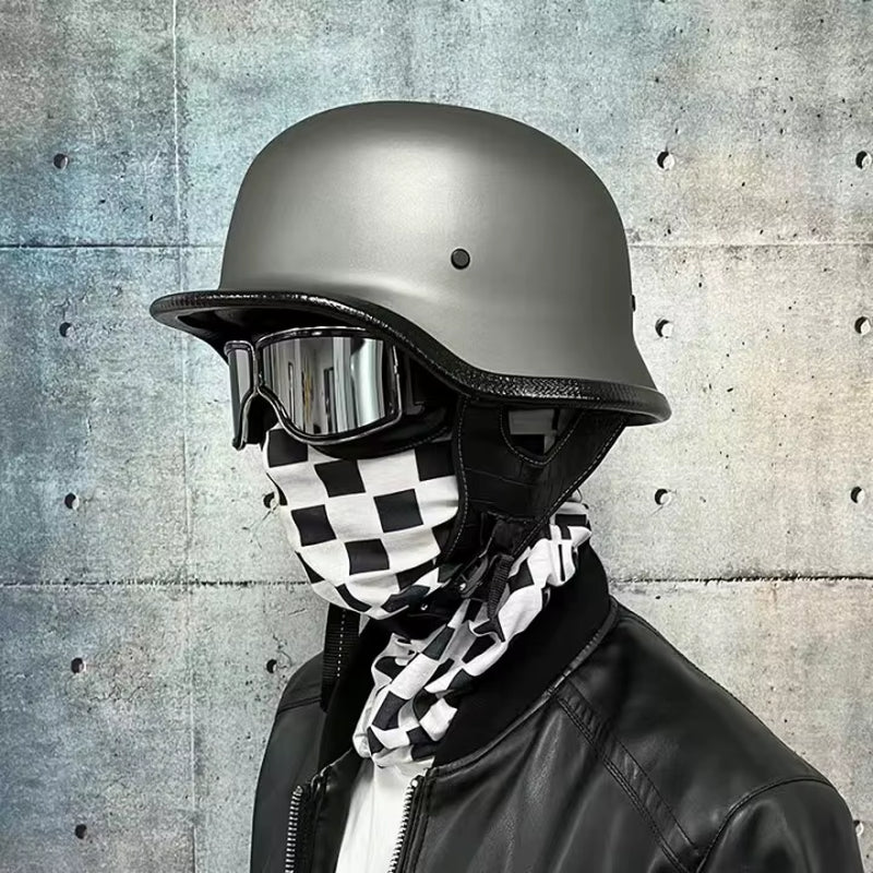 Soldier Helmet Retro Half Helmet Motorcycle Male and Female Motorcycle Personality German Ladle Helmet Electric Vehicle