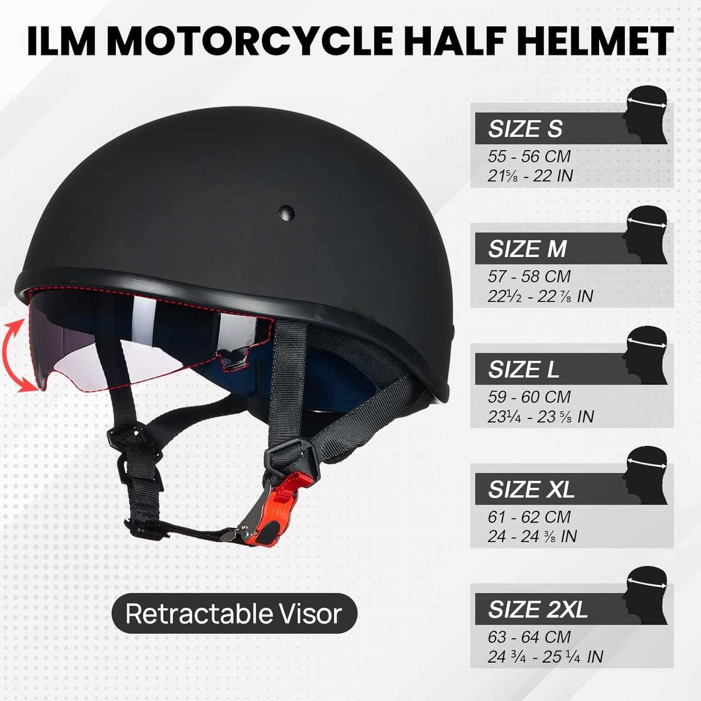 Motorcycle Half Helmet with Sunshield Quick Release Strap Half Face Fit for Cruiser Scooter DOT Approved 883V