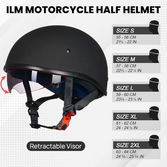 Motorcycle Half Helmet with Sunshield Quick Release Strap Half Face Fit for Cruiser Scooter DOT Approved 883V