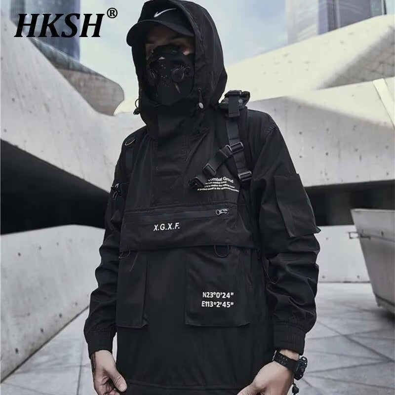 Men'S Darkwear Spring Autumn New Tide Personality Tactical Jacket Japanese Safari Style Chic Coat Hooded Techwear HK0012