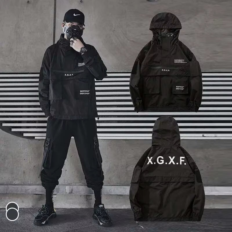 Men'S Darkwear Spring Autumn New Tide Personality Tactical Jacket Japanese Safari Style Chic Coat Hooded Techwear HK0012
