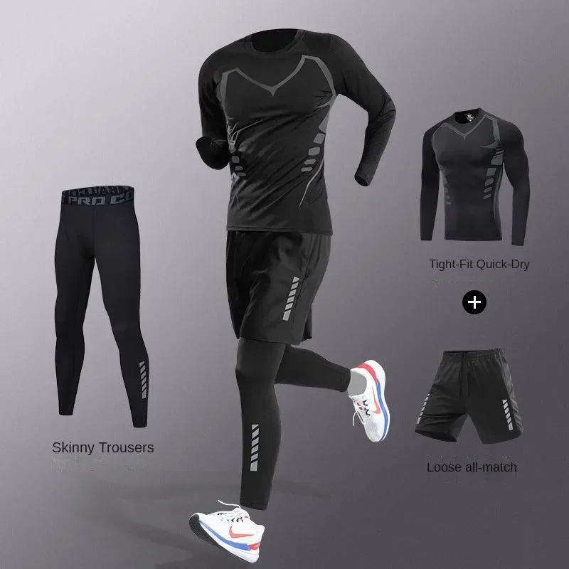 3-7Pcs Men'S Ice Fiber Quick-Dry Running Fitness Full Set/Suit Tracksuit for Marathon, Training Cycling，Jogging,Gym， Sweatpants