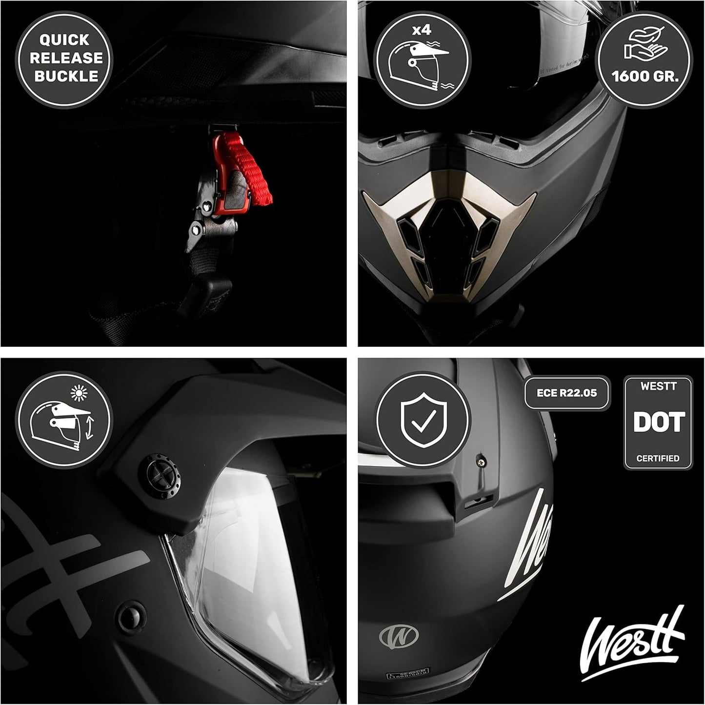 Dual Sport Motorcycle Helmet Off-Road Helmets for Adults, Dual Visor Motorcycle Helmet - Full Face ATV UTV Helmet Dirt Bike Motocross Helmets DOT Approved