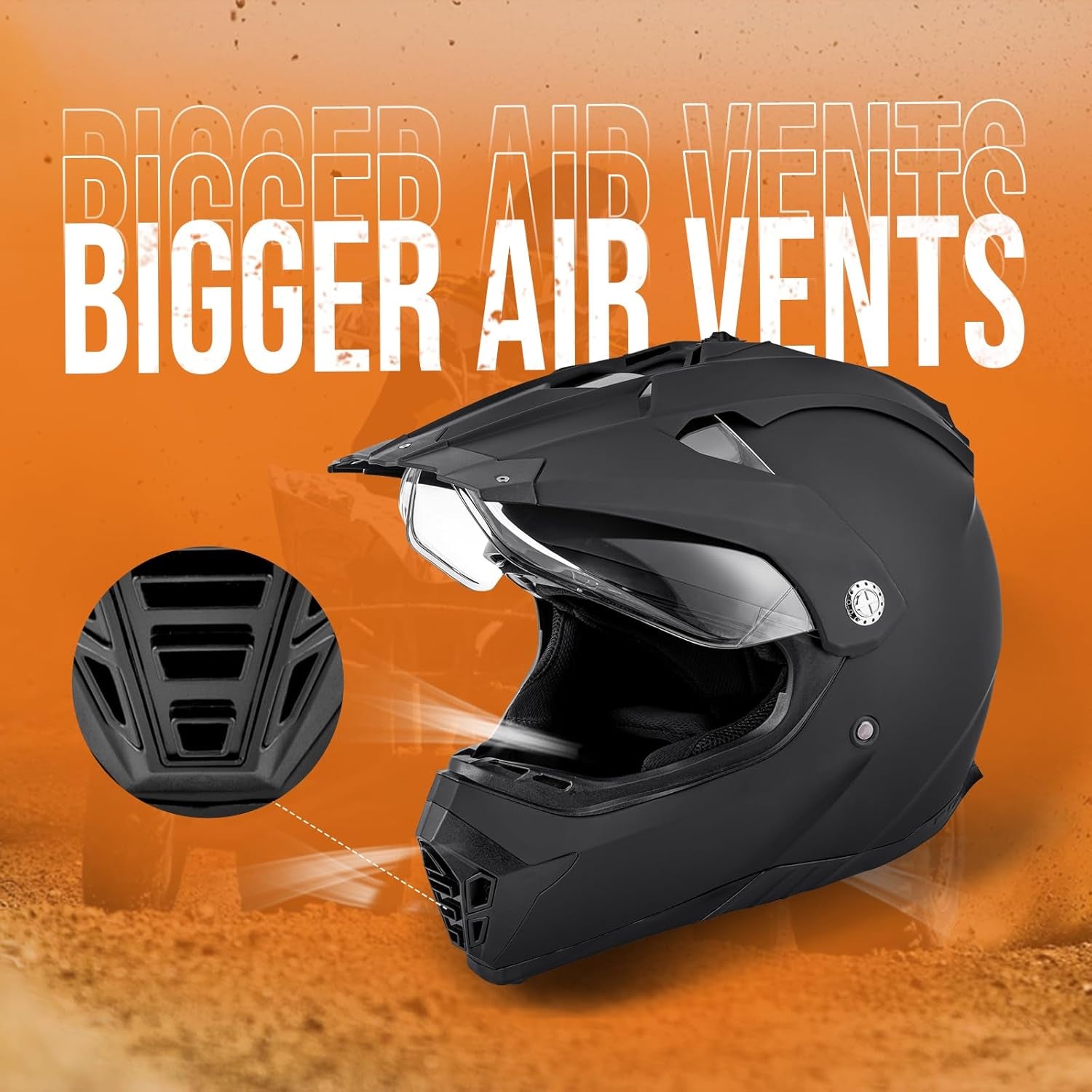 Off Road Motorcycle Dual Sport Helmet Full Face Helmet Dual Visor Dirt Bike ATV Motocross Helmet with Mask & Gloves for Unisex-Adult-Matte Black, XL