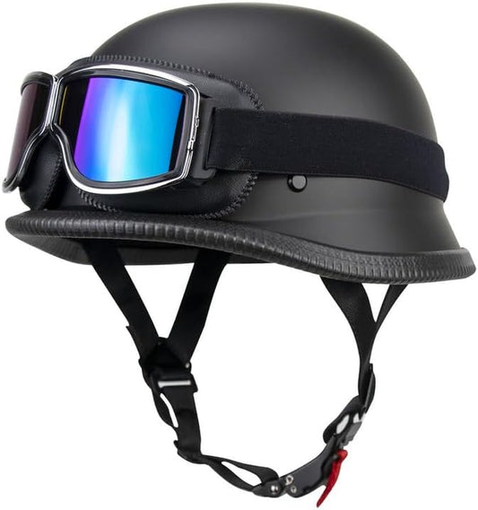 German Style Motorcycle Helmet Thin Skull Cap Half for Adult Men Women（Including Goggles and Mask） Retro for Cruiser Scooter DOT Approve Novelty Half Shell Helmet Retro Face for Chopper
