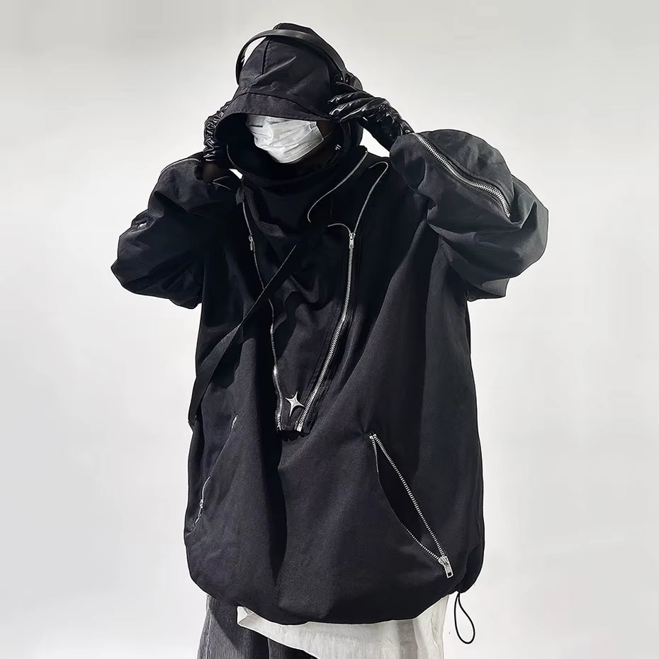 Fashion Techwear Jackets Hooded Cargo Coat Zipper Pockets Pullover Men'S Jacket Hip Hop Harajuku Streetwear Oversized Man Jacket