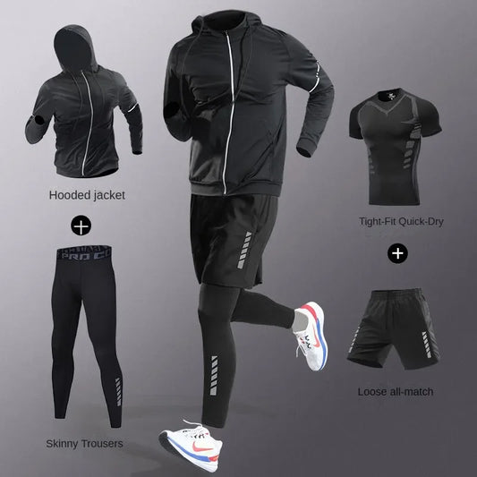 3-7Pcs Men'S Ice Fiber Quick-Dry Running Fitness Full Set/Suit Tracksuit for Marathon, Training Cycling，Jogging,Gym， Sweatpants