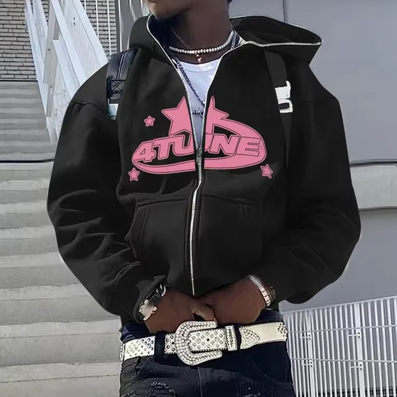 Zip up Hoodies Cardigan Hooded Warmth Sweatshirt Aesthetics Letter Print Trend Casual Hip Hop Y2K New Sweatshirts Men'S Clothing