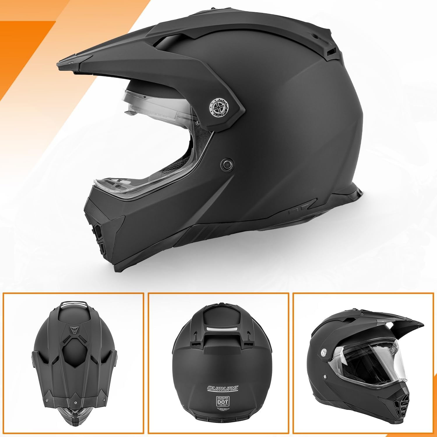 Off Road Motorcycle Dual Sport Helmet Full Face Helmet Dual Visor Dirt Bike ATV Motocross Helmet with Mask & Gloves for Unisex-Adult-Matte Black, XL