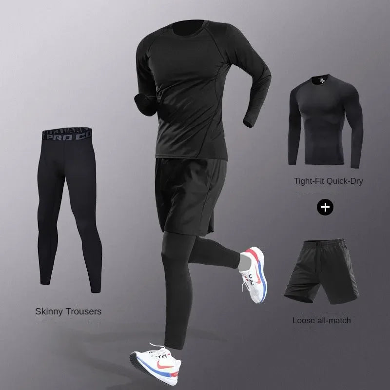 3-7Pcs Men'S Ice Fiber Quick-Dry Running Fitness Full Set/Suit Tracksuit for Marathon, Training Cycling，Jogging,Gym， Sweatpants