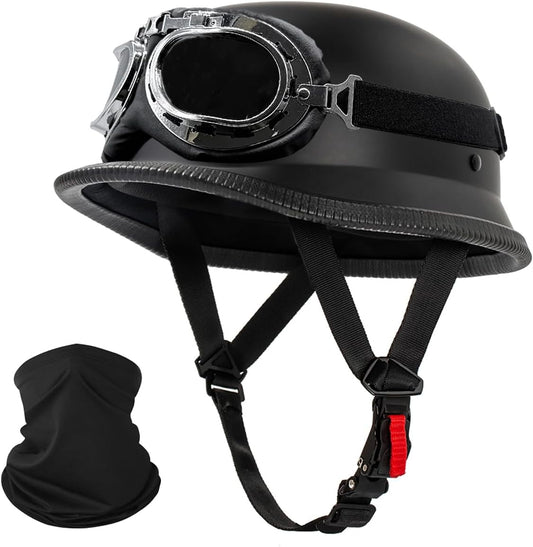 German Style Motorcycle Helmet, Thin Skull Cap Half Helmet for Adult Men Women, Novelty DOT Half Shell Helmet, Retro Half Face Helmet for Cruiser Scooter Chopper, DOT Approved