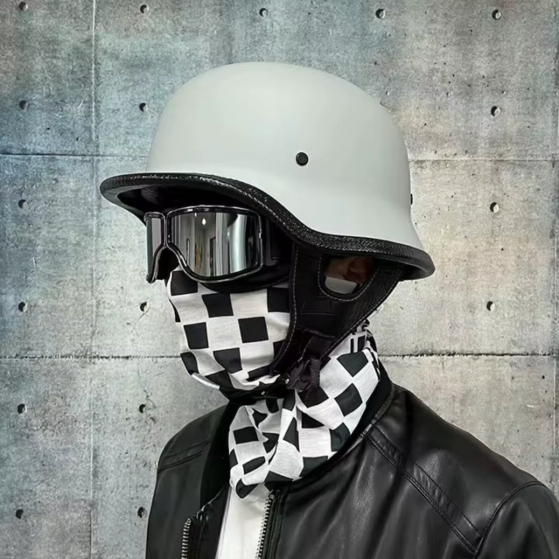 Soldier Helmet Retro Half Helmet Motorcycle Male and Female Motorcycle Personality German Ladle Helmet Electric Vehicle