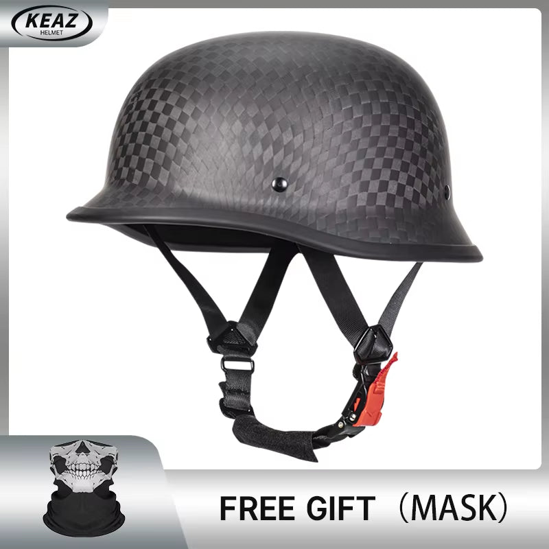 12K Matt Black Retro German Style Motorcycle Helmet Halley Cruising Moto Half Helmet Fashion Style Carbon Fiber Helmet Unisex
