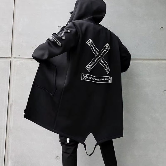 New Men Streetwear Black Jackets and Coats Hip Hop Harajuku Hooded Men'S Windbreaker Overcoat Mens Clothing Outwear M-5XL