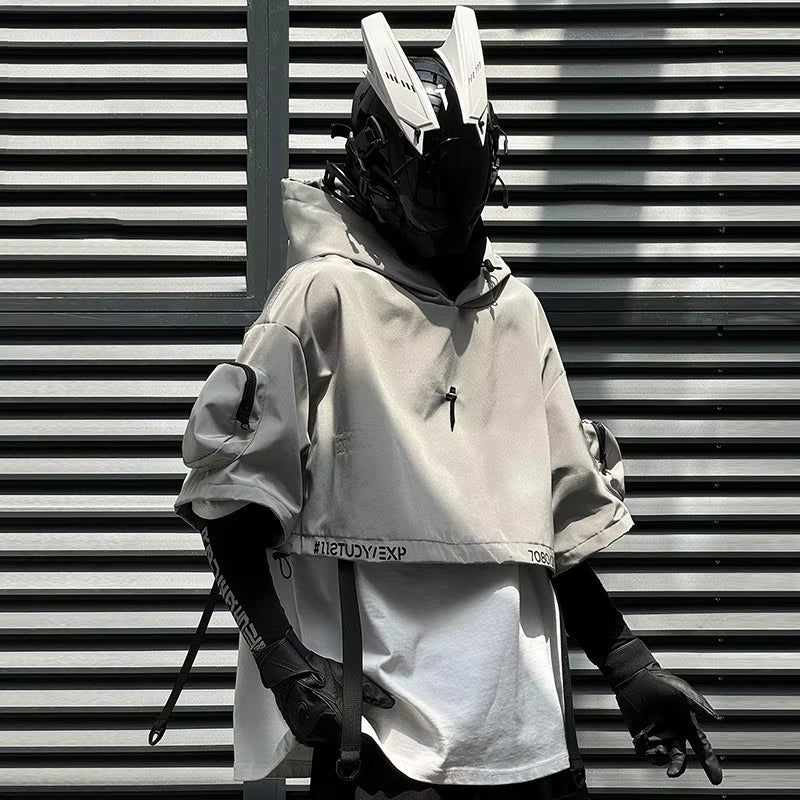 2024 Tactical Techwear Style Punk Hip Hop Short Jacket Hooded Cloak Men Women Functional High Street Casual Coat Cape