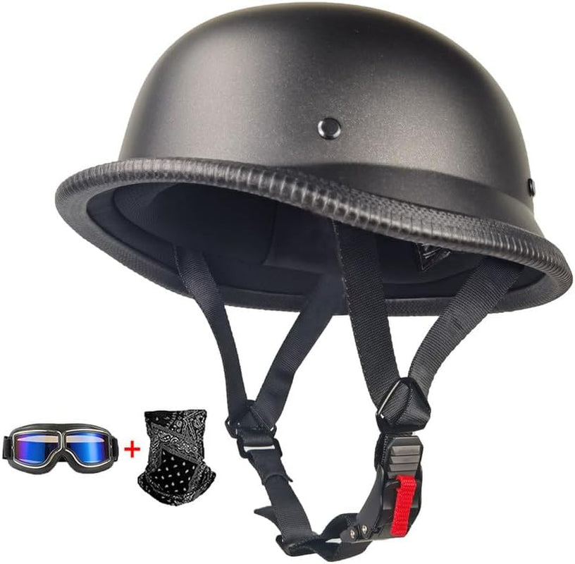 German Style Motorcycle Helmet Thin Skull Cap Half for Adult Men Women（Including Goggles and Mask） Retro for Cruiser Scooter DOT Approve Novelty Half Shell Helmet Retro Face for Chopper