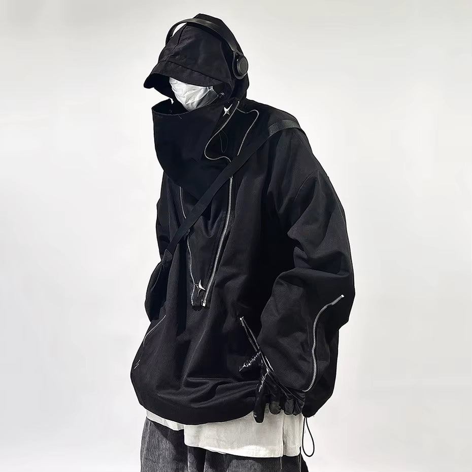 Fashion Techwear Jackets Hooded Cargo Coat Zipper Pockets Pullover Men'S Jacket Hip Hop Harajuku Streetwear Oversized Man Jacket