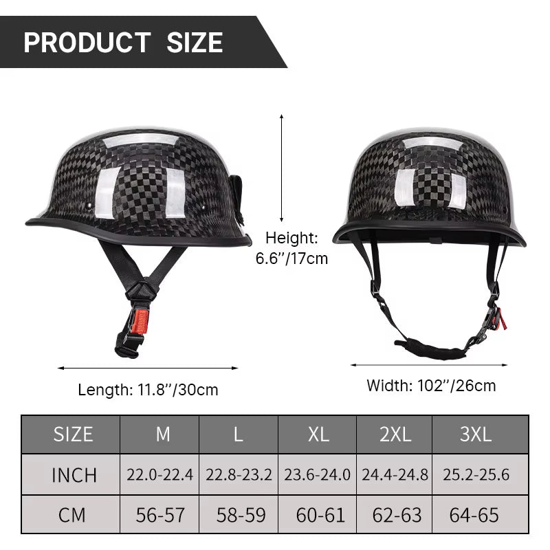 12K Matt Black Retro German Style Motorcycle Helmet Halley Cruising Moto Half Helmet Fashion Style Carbon Fiber Helmet Unisex