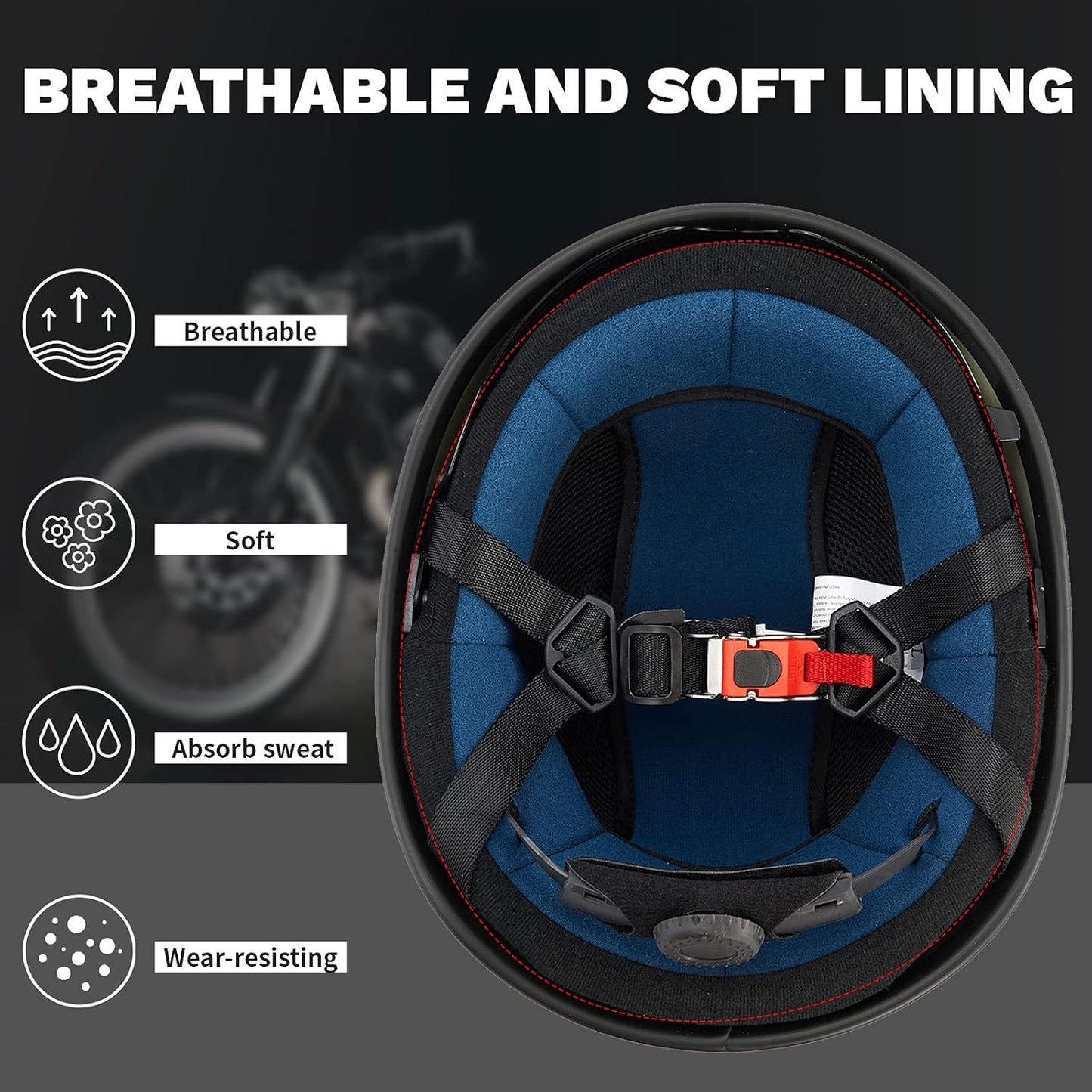 Motorcycle Half Helmet with Sunshield Quick Release Strap Half Face Fit for Cruiser Scooter DOT Approved 883V