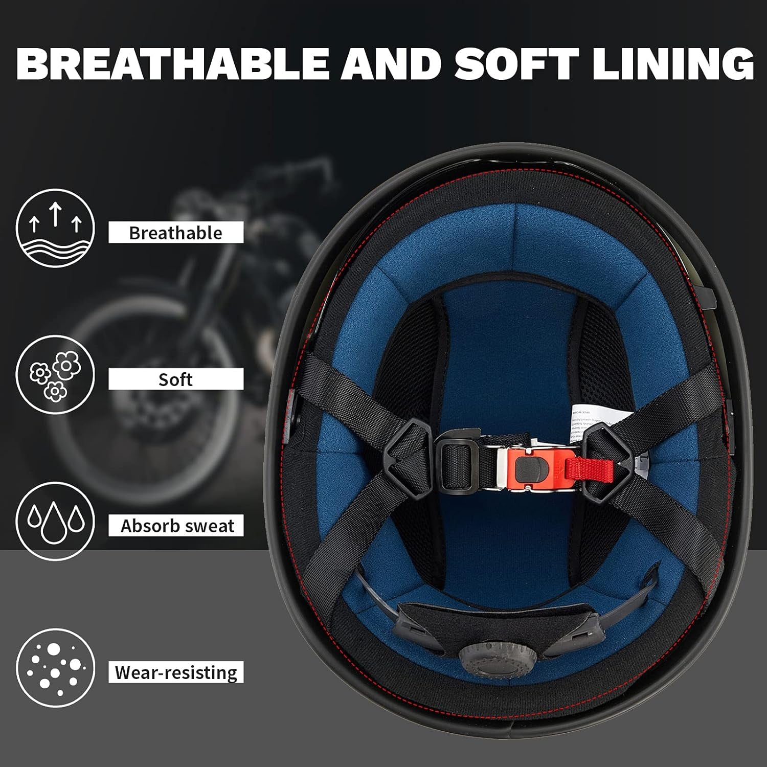Motorcycle Half Helmet with Sunshield Quick Release Strap Half Face Fit for Cruiser Scooter DOT Approved 883V