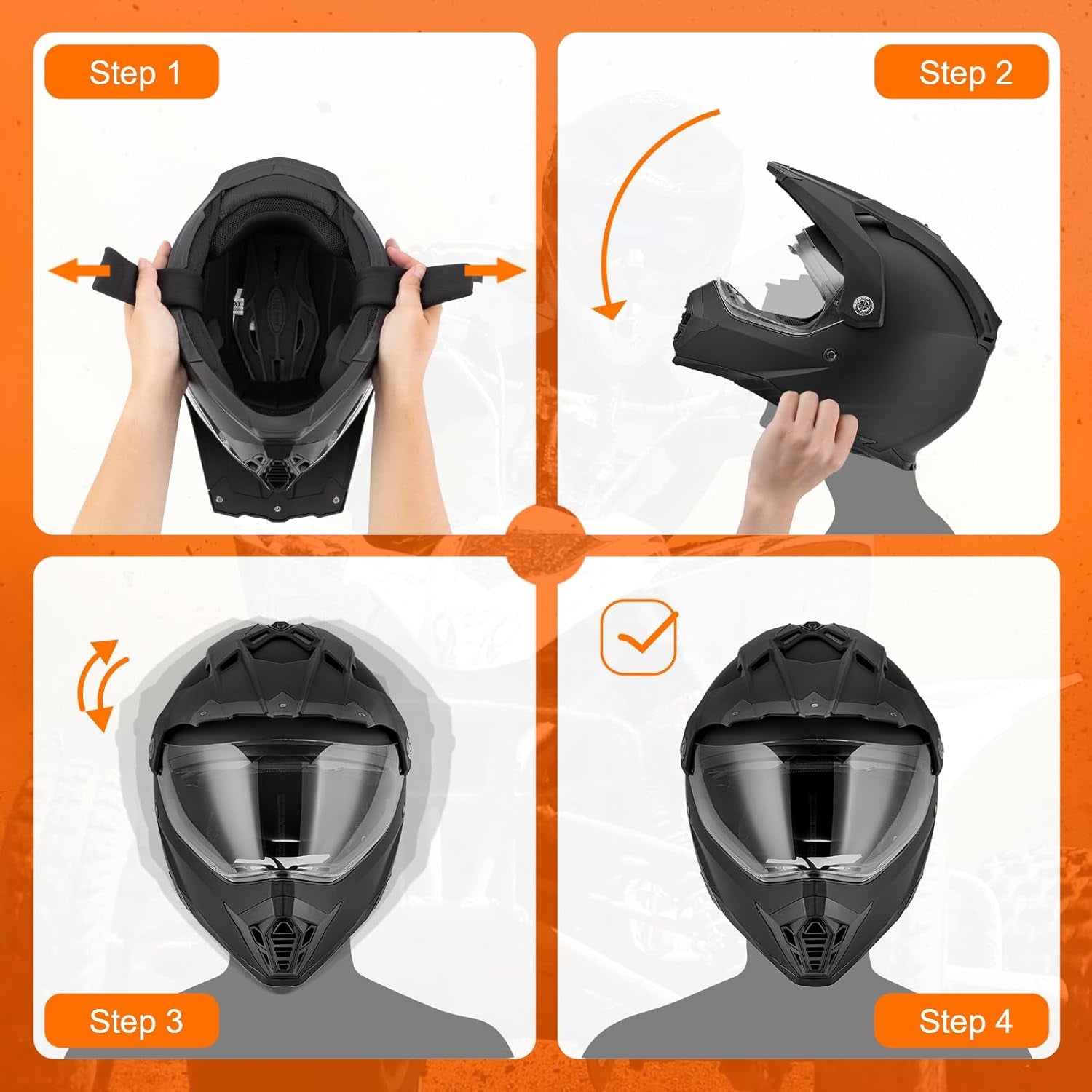 Off Road Motorcycle Dual Sport Helmet Full Face Helmet Dual Visor Dirt Bike ATV Motocross Helmet with Mask & Gloves for Unisex-Adult-Matte Black, XL