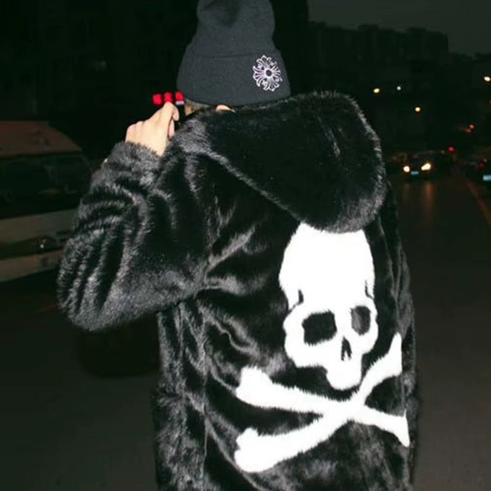 Autumn and Winter Fashion Hip-Hop Trend Skull Loose Hooded Jacket American Street High-Quality Casual Plush Warm Jacket for Men