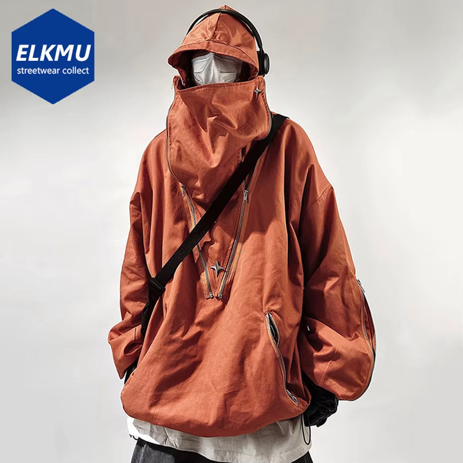 Fashion Techwear Jackets Hooded Cargo Coat Zipper Pockets Pullover Men'S Jacket Hip Hop Harajuku Streetwear Oversized Man Jacket