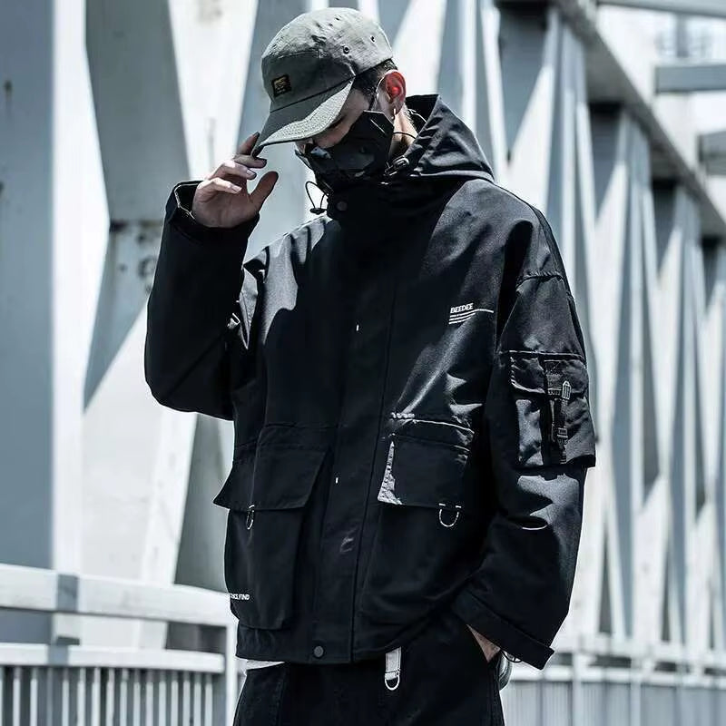 Spring Autumn New Tactical Dark Men'S Tide Loose Fashion Brand Ins Jacket Pockets Hooded Techwear Chic Hooded Coats HK0821