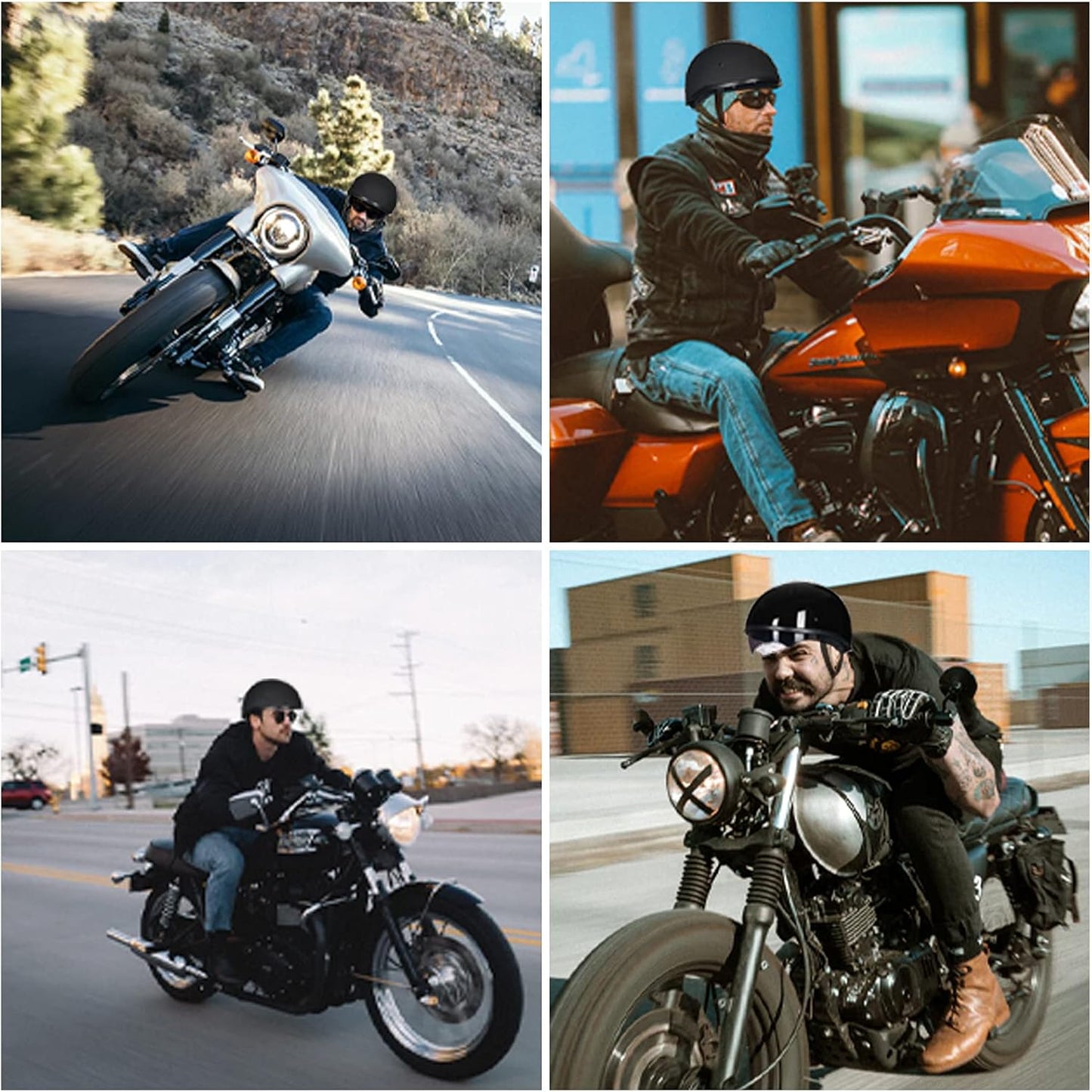 Motorcycle Half Helmet with Sunshield Quick Release Strap Half Face Fit for Cruiser Scooter DOT Approved 883V