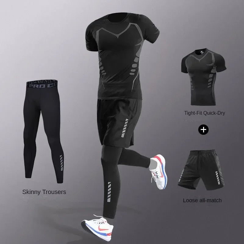 3-7Pcs Men'S Ice Fiber Quick-Dry Running Fitness Full Set/Suit Tracksuit for Marathon, Training Cycling，Jogging,Gym， Sweatpants